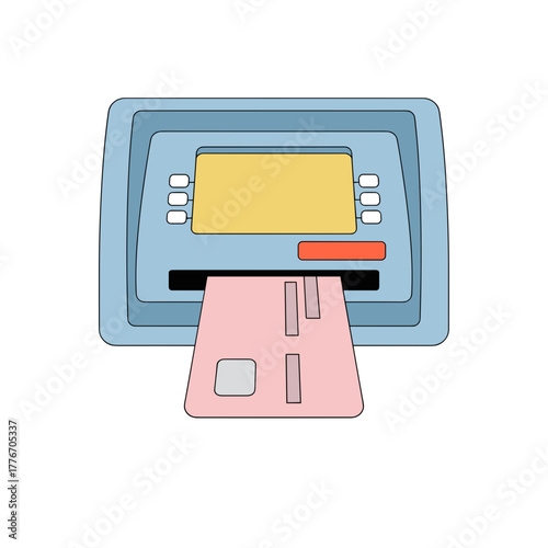 ATM machine dispensing card with buttons in modern design  