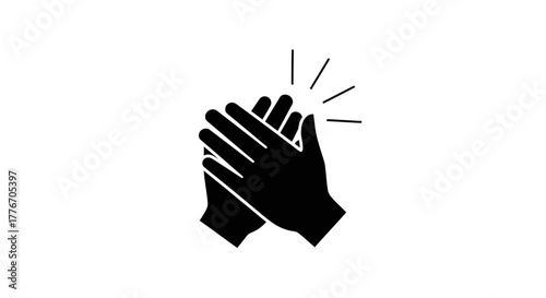 A simple black silhouette illustration of two hands clapping together
