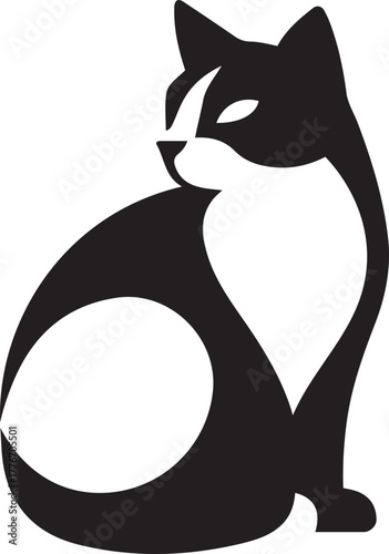 Stylized cat silhouette black on white background, Minimal cat vector illustration for design use