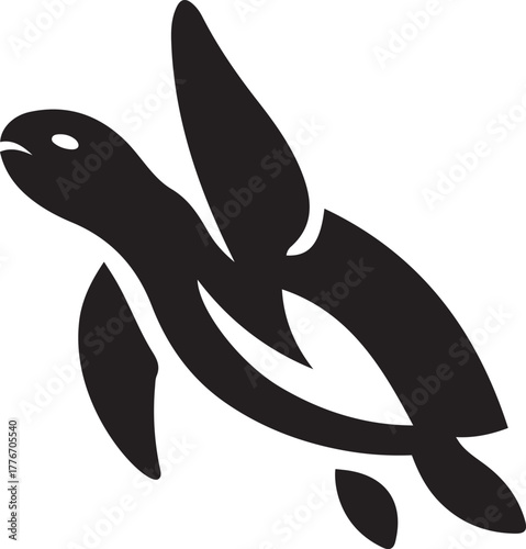 Sea turtle silhouette on white background marine life design, Black sea turtle vector illustration for ocean wildlife