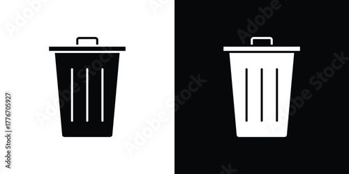 Trash icon line art editable stroke and solid collection for app design
