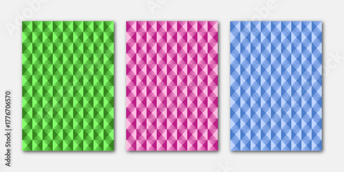 3D Geometric Pyramid Pattern Background Set - Green Pink Blue Gradient Texture Collection, Editable AI file