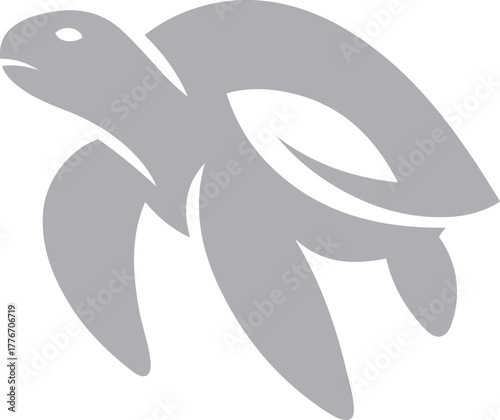 Stylized sea turtle silhouette gray on white background, Marine turtle vector design elegant line art