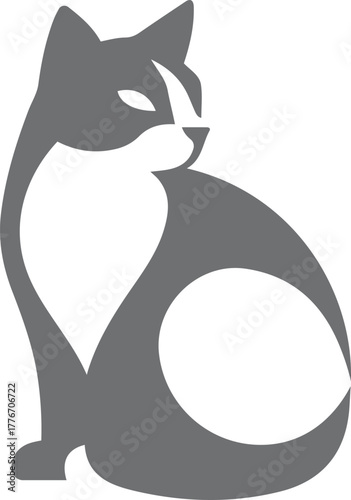 Grey cat silhouette with stylized fur and tail, Elegant feline vector illustration for pet designs