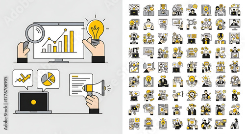 Creative concept vector illustrations showing design, art, and idea generation. Includes teamwork, brainstorming, and creative process elements for modern projects.