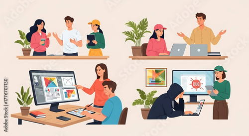 Creative concept vector illustrations showing design, art, and idea generation. Includes teamwork, brainstorming, and creative process elements for modern projects.