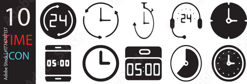 Time - minimal thin line web icon set. Outline icons  Timer, alarm, schedule, hourglass, clock, Set hourglass icons, sandglass timer, clock flat icon, time manage collection. vector illustration