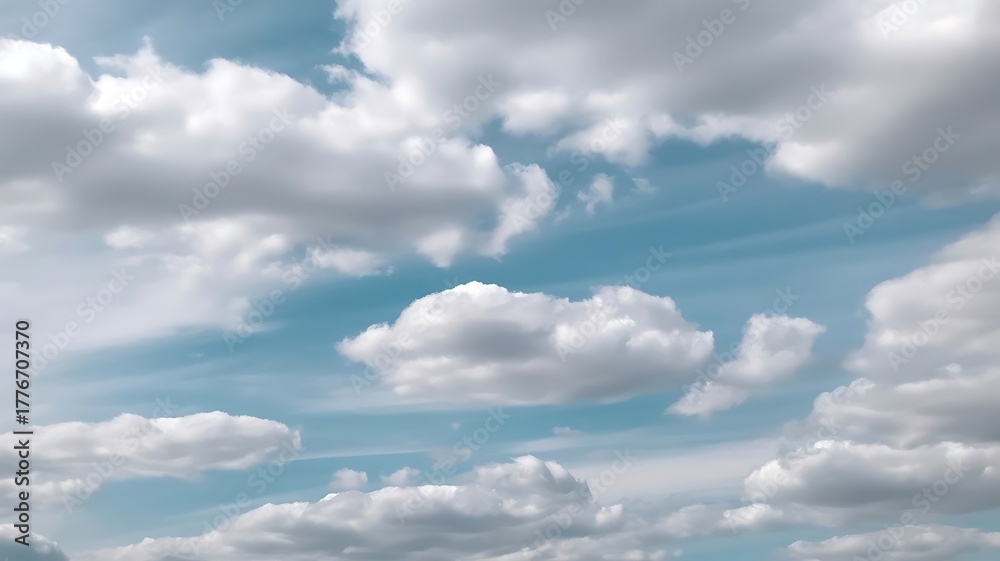 Fototapeta premium Wispy White Clouds Drift Across a Soft Blue Sky cloudscape nature