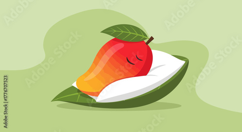 A Sweet and Dreamy Mango Enjoying a Restful Slumber on Its Leafy Bed