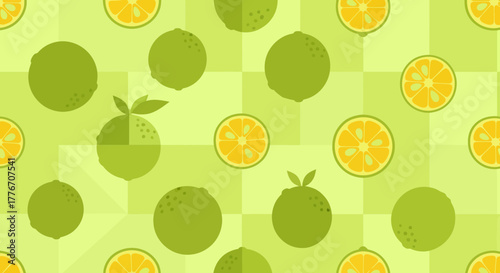 Abstract Citrus Fruit Arrangement Against Checkered Background Creates Refreshing Visuals