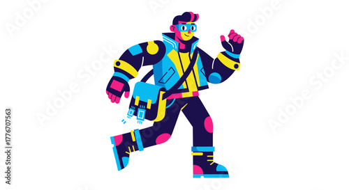 Abstract Colorful Figure Wearing Shades and Running In A Modern Stylish Illustration