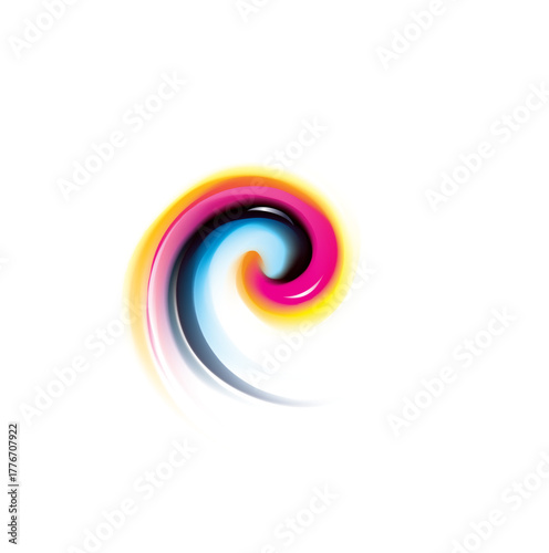 Creative eddy aqua pattern of vivid primary dye gamma full palette pigment symbol frame banner. Printout technology process glossy curvy spraying ripple disk icon sign logo. Closeup view text space