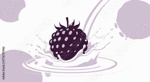 Abstract Illustration of Blackberry in Liquid Splashing with Decorative Elements