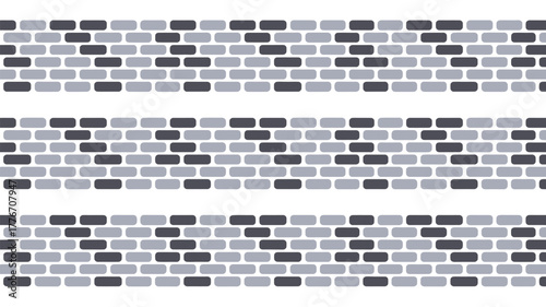 A pattern of three rows of gray and dark gray rounded bricks on a white background in a seamless design