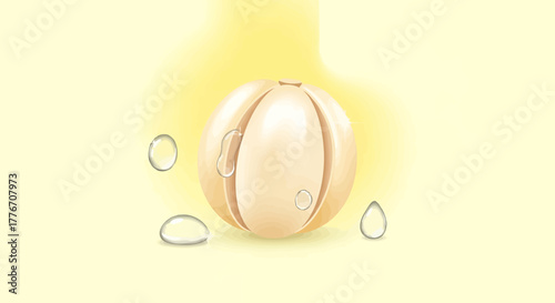 Abstract Illustration of Exotic Orb with Water Droplets on Pale Yellow Background