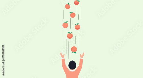 Abstract Illustration Of Person Catching Or Juggling Falling Peaches With Artistic Approach