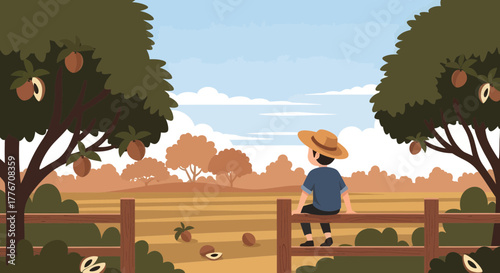 A Young Farmer Admiring His Sapote Orchard Under A Bright Sunny Sky