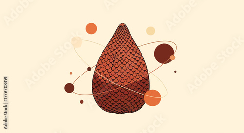 Abstract Salak Fruit Depiction With Orbital Sphere, Artistic and Modern Design Concept
