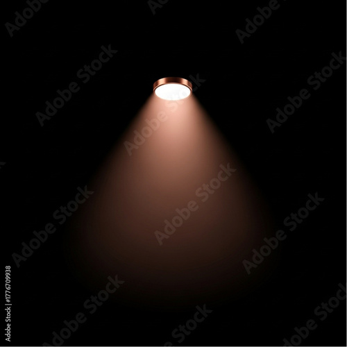 A spotlight beam of light, radiating a warm, inviting glow, descends from above against a stark, black backdrop. It's a visual metaphor for illumination, focus, and clarity. vector illustration