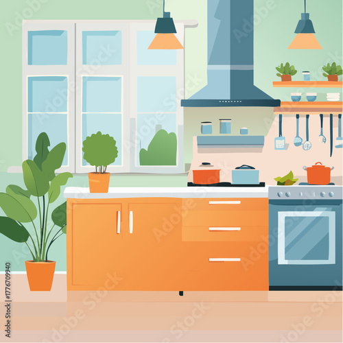 Modern kitchen interior with kitchen appliances and kitchen counter