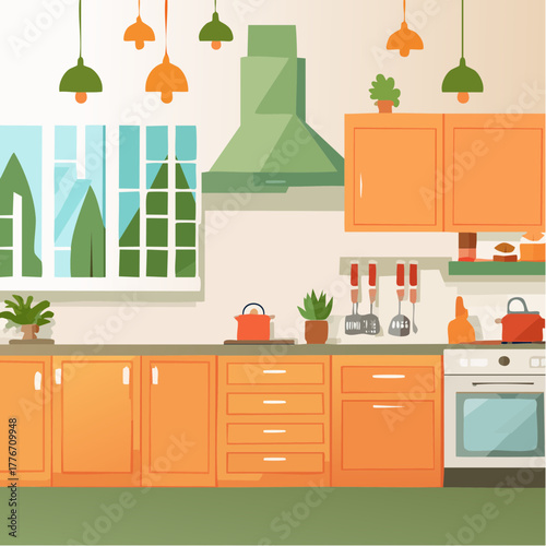 Modern kitchen interior with kitchen appliances and kitchen counter