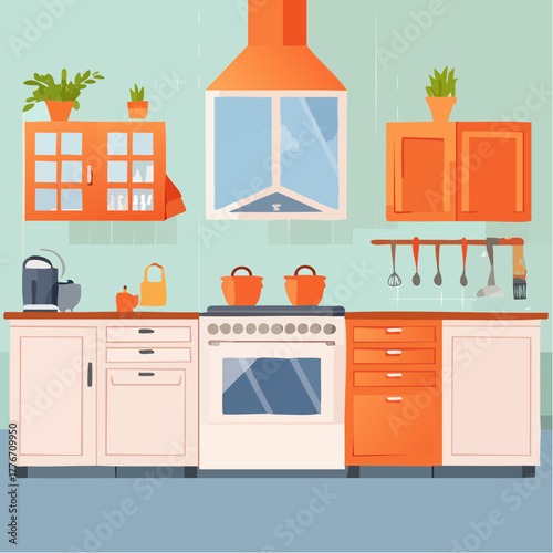 Modern kitchen interior with kitchen appliances and kitchen counter