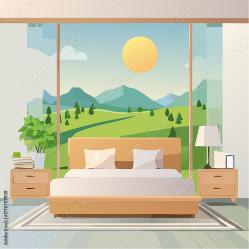 Modern bedroom with home interior design. Contemporary house interior