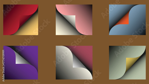 Colorful page curl effect abstract designs with various gradient color Vector art