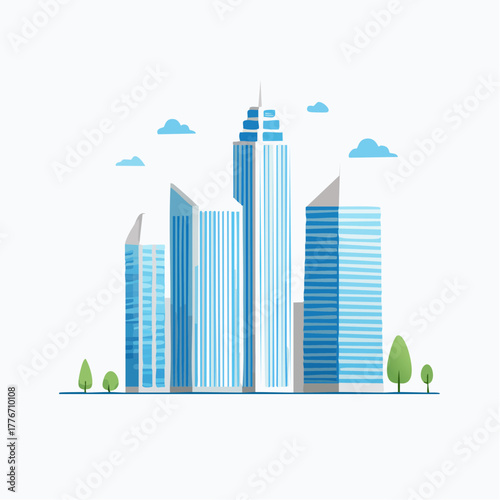 City downtown with large skyscraper buildings 