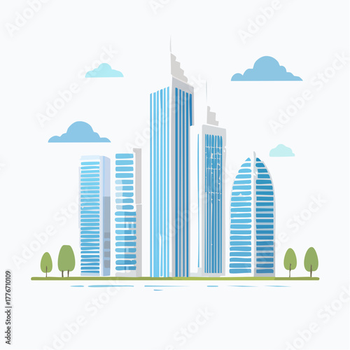 City downtown with large skyscraper buildings 