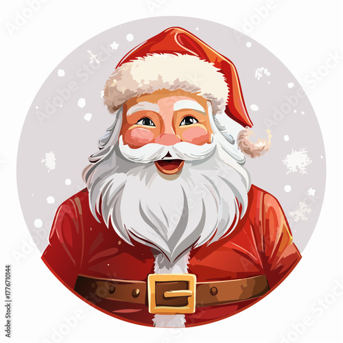 Santa Claus with white beard and red and white traditional santa suit