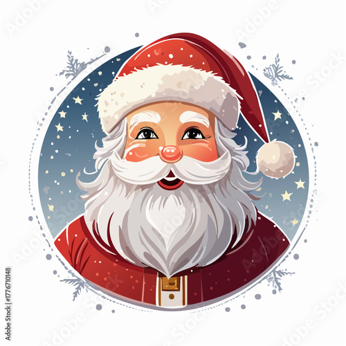Santa Claus with white beard and red and white traditional santa suit