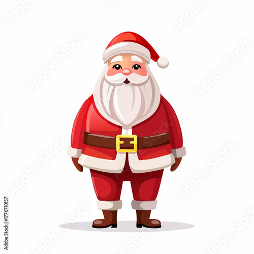 Santa Claus with white beard and red and white traditional santa suit