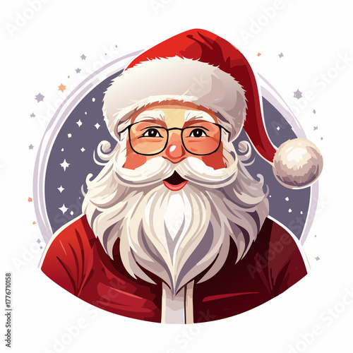 Santa Claus with white beard and red and white traditional santa suit