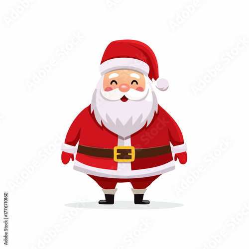 Santa Claus with white beard and red and white traditional santa suit