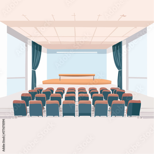 Auditorium interior with seating and stage for presentations and performances