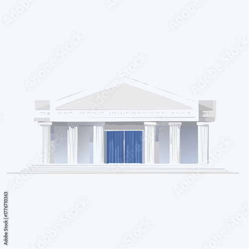 Building exterior with columns for official business - government, city council, court, banking, and more. 