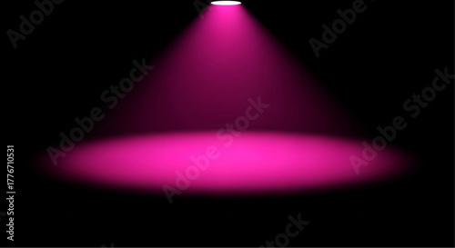 A vibrant pink spotlight beam elegantly illuminates a circle against a stark black backdrop, creating a sense of drama and focus. vector illustration
