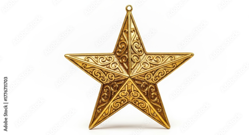 Fototapeta premium Stunning gold star ornament casting a festive glow, perfect for elegant holiday designs and seasonal celebrations with classic decorative appeal