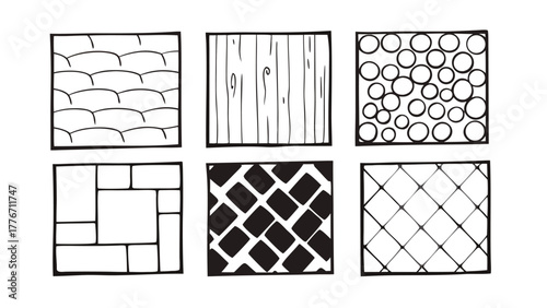 CAD Texture Patterns Collection with Stone, Pebble, Gravel, Wood, and Soil Symbols, Clean Architectural Hatch Set for Landscape Design, Floor Plans, and Technical Drawings