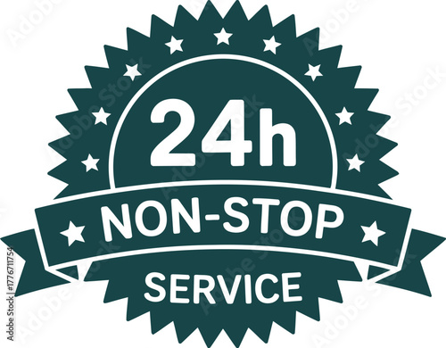 A non-stop 24-hour service badge signifying constant availability and dedication to customers.