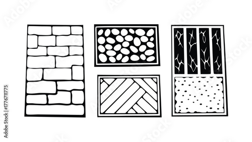CAD Texture Patterns Collection with Stone, Pebble, Gravel, Wood, and Soil Symbols, Clean Architectural Hatch Set for Landscape Design, Floor Plans, and Technical Drawings