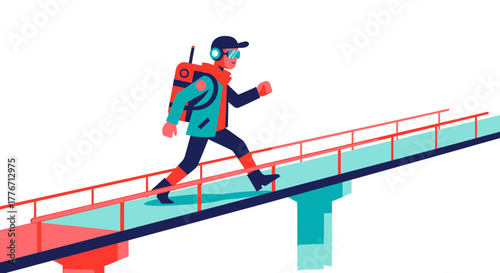 Astronaut Ascending Bridge Inspiring Adventure and Technological Advancement Illustration