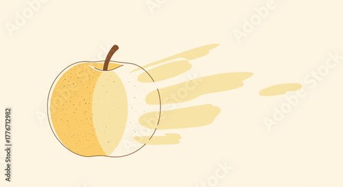 Aesthetic Pear Illustration with Speed Trails on Pale Yellow Background in Minimalist Style