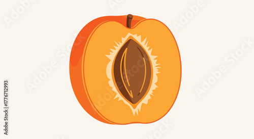 Aesthetic Vector Illustration Depicting a Juicy Peach Fruit Section Cut Open