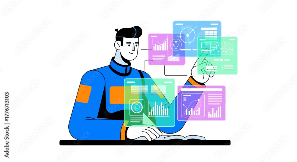 Fototapeta premium Analyst Interacting With Data Visualization Infographics And Modern Technology