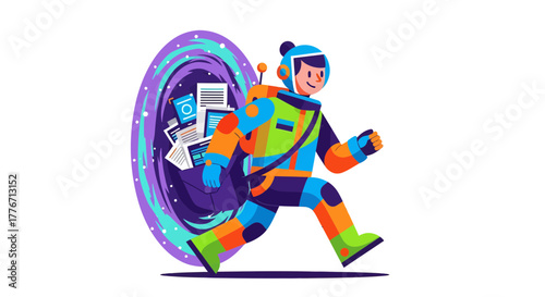 Astronaut Embarking Into a Portal of Documents, Illustrating Innovative Communication and Delivery