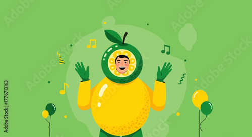 Animated Citrus Costume Showing Fun, Joy, Celebration, and Festive Ambiance