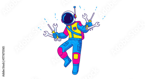 Astronaut Engineer Equipped With Tools Depicted In Fun And Stylish Vector Illustration