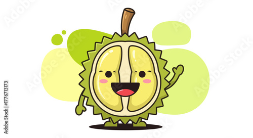 Animated Cartoon Durian Character Offering a Friendly Gesture with Welcoming Warmth